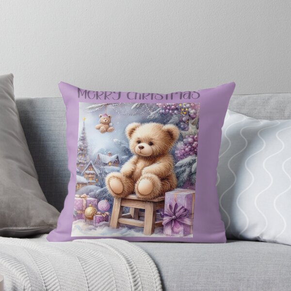 Item preview, Cute Teddy Bear Merry Christmas Design | Pink and Purple Holiday Decor Art designed and sold by a1qualityd.