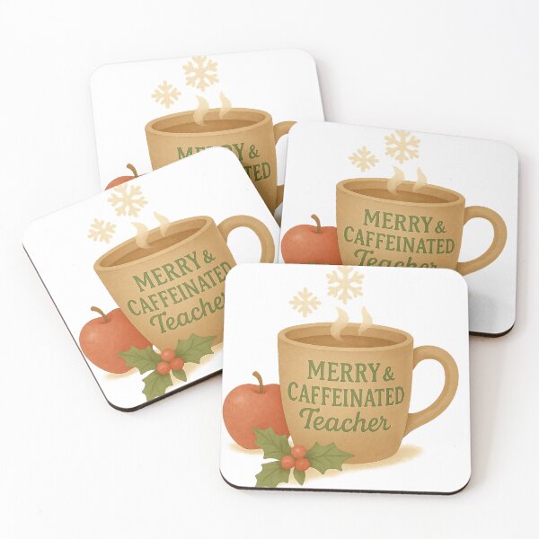 Item preview, Merry & Caffeinated Teacher | Funny Christmas Coffee Lover T-Shirt designed and sold by Just You Tee | Say It Loud, Wear It Proud.