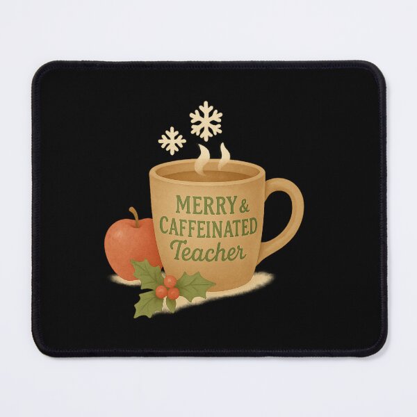 Item preview, Merry & Caffeinated Teacher | Funny Christmas Coffee Lover T-Shirt designed and sold by Just You Tee | Say It Loud, Wear It Proud.