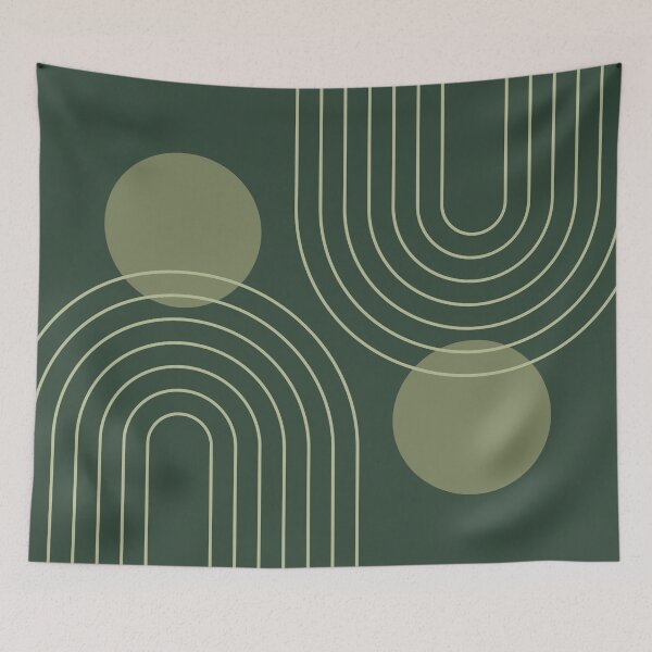 Item preview, Midcentury Modern Rainbow Sun Pattern a1 in Sage Pine Green designed and sold by nineFlorals.