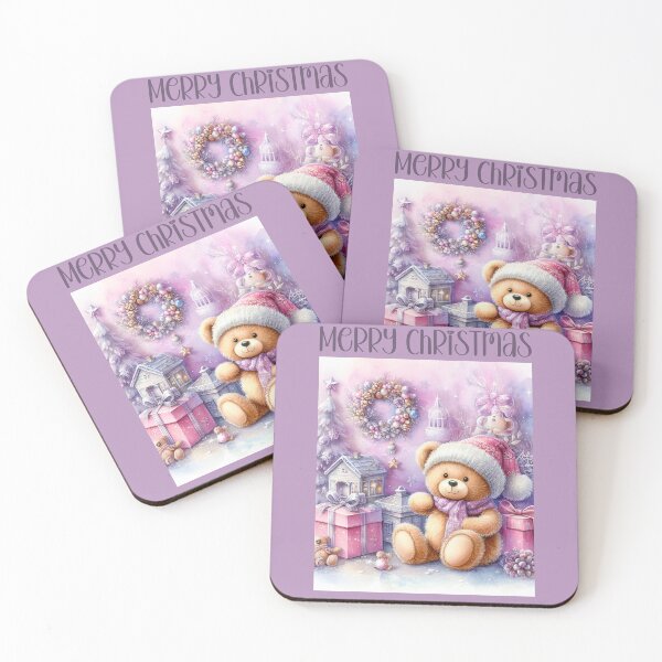 Item preview, Cute Teddy Bear Merry Christmas Design | Pink and Purple Holiday Decor Art designed and sold by a1qualityd.