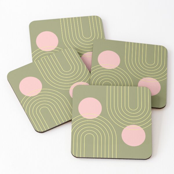 Item preview, Midcentury Modern Rainbow Sun Pattern a2 in Pink Sage Pine Green designed and sold by nineFlorals.