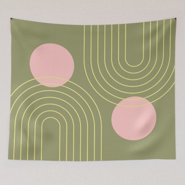 Item preview, Midcentury Modern Rainbow Sun Pattern a2 in Pink Sage Pine Green designed and sold by nineFlorals.