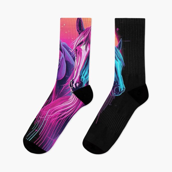 Artikelvorschau, Drei Pferdemond-Neonpferde unter dem Mond – Psychedelisches Vaporwave-Pferdedesign entworfen und verkauft von Tomasz  Siennicki.