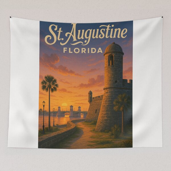 Item preview, Sunset Over Castillo de San Marcos and Bridge of Lions, St. Augustine designed and sold by Places On Earth.