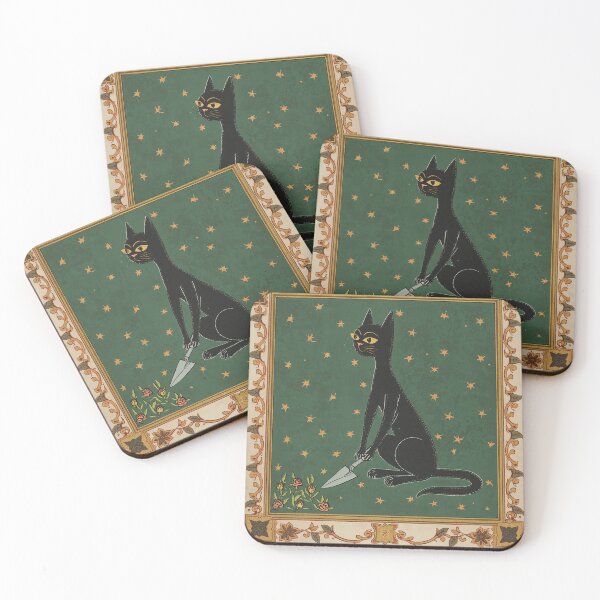 Item preview, Black Cat Tending Garden Medieval Art designed and sold by PictorialWhimsy.