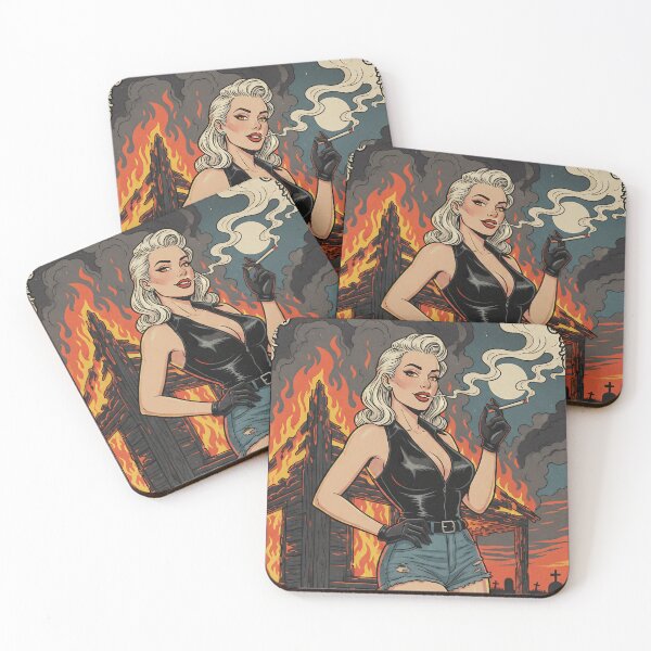 Item preview, Femme Fatale in Flames Retro Pin-Up Art. designed and sold by Spark2Seduction.