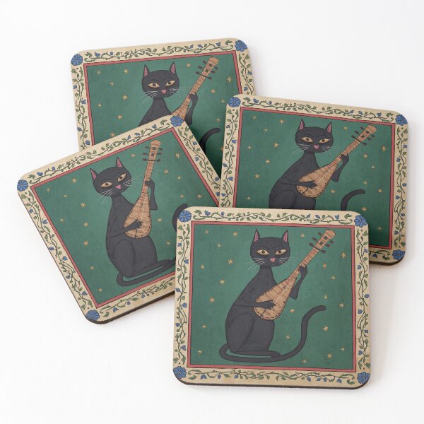 Item preview, Black Cat Playing Lute Medieval Art designed and sold by PictorialWhimsy.