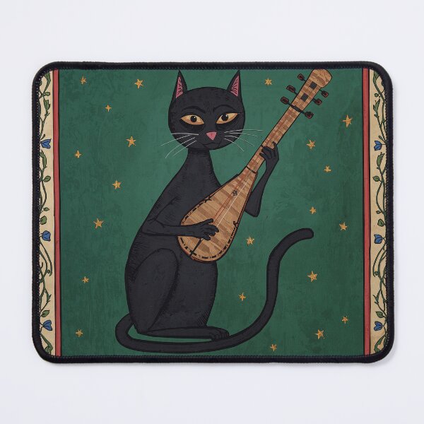 Item preview, Black Cat Playing Lute Medieval Art designed and sold by PictorialWhimsy.
