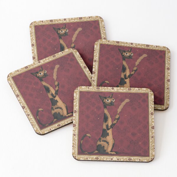 Item preview, Tortoiseshell Cat Holding Quill Medieval Art designed and sold by PictorialWhimsy.
