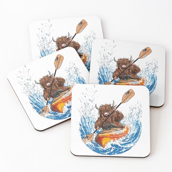 Item preview, Funny cow in light blue water paddling unusual kayak with blue paddle splash designed and sold by Encreable.