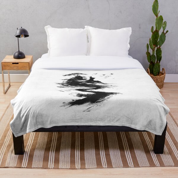 Aperçu de l'œuvre Imprimé minimaliste ethnique samouraï noir et blanc avec montagnes et chemin rocheux créée et vendue par Encreable.