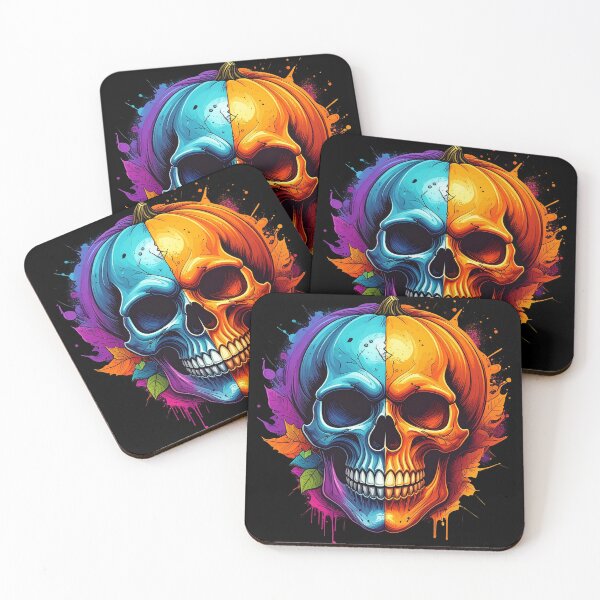 Item preview, Neon Pumpkin Skull – Vibrant Halloween Fusion Art designed and sold by AOG-DESIGNS.