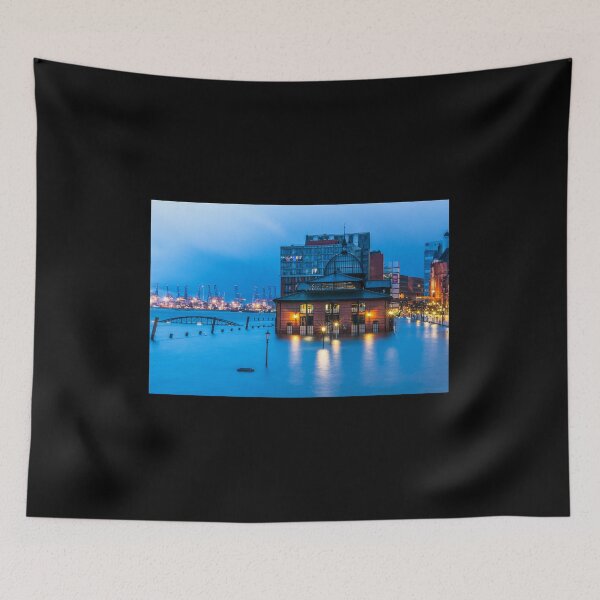 Item preview, Flooding at the fish market during the blue hour designed and sold by elbvue.