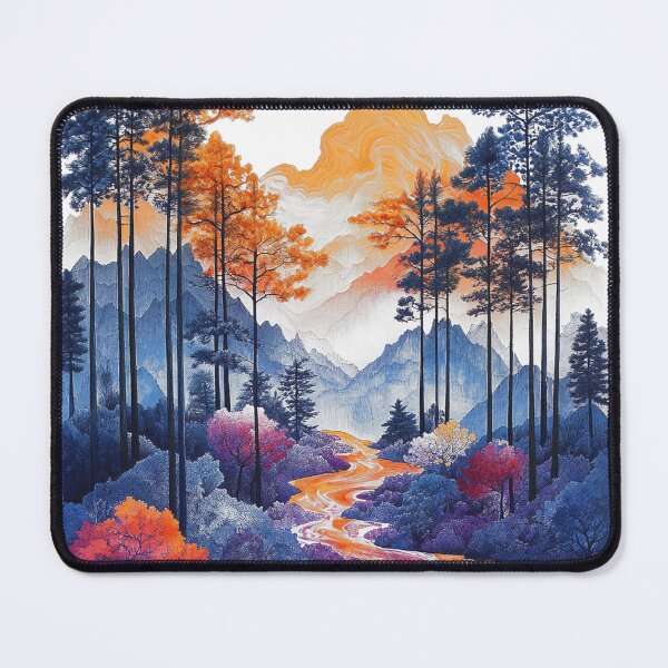 Item preview, Río azul abigarrado del autor con montañas y bosque colorido en arte brillante designed and sold by Encreable.