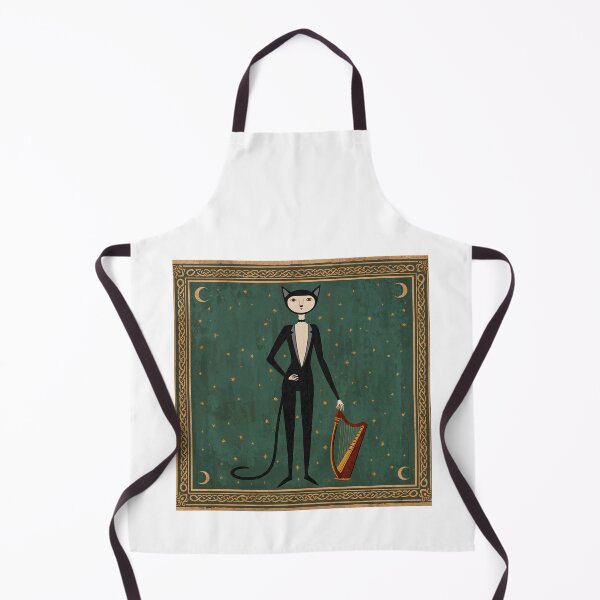 Item preview, Black and White Cat Playing Harp Medieval Art designed and sold by PictorialWhimsy.