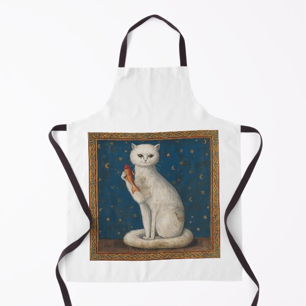 Item preview, White Cat Holding Fish Medieval Art designed and sold by PictorialWhimsy.