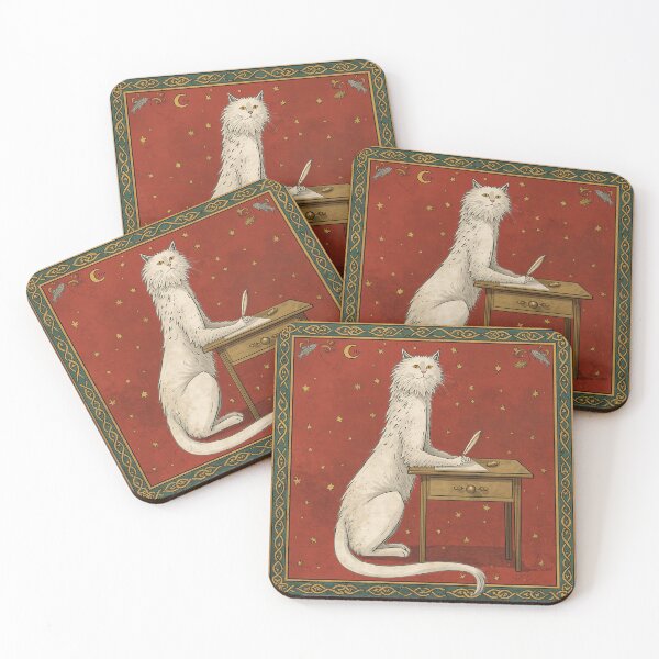 Item preview, White Cat Writing Letter Medieval Art designed and sold by PictorialWhimsy.