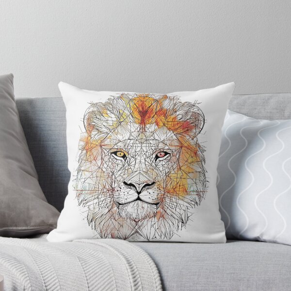 Aperçu de l'œuvre Lion géométrique noir et blanc avec cercle, imprimé nature graphite design créée et vendue par Encreable.