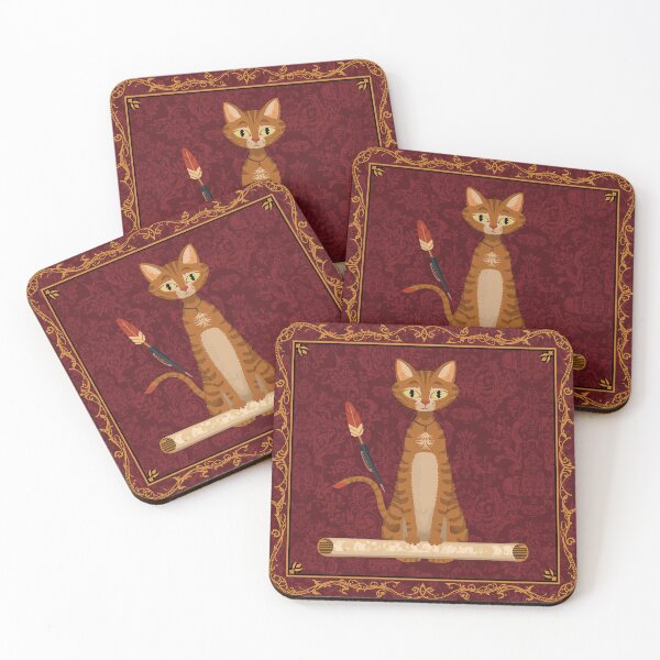 Item preview, Brown Cat Writing Scroll Medieval Art designed and sold by PictorialWhimsy.