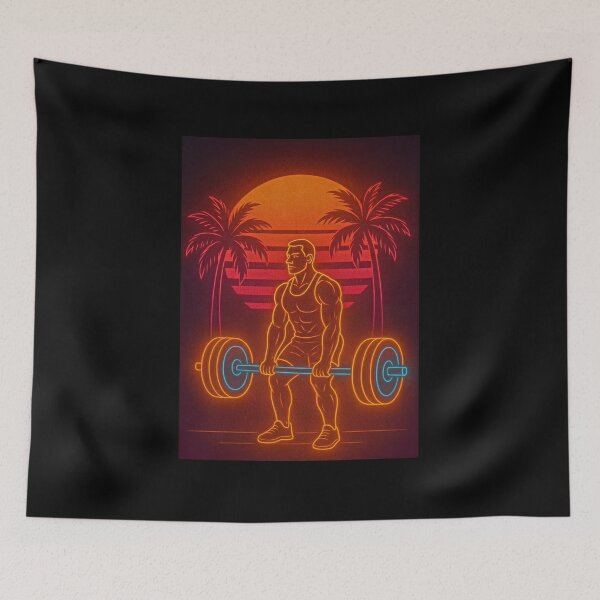 Item preview, Neon Bodybuilder Sunset / Fitness in Neon Sunset – Miami Gym Retro Design designed and sold by Gletschie.