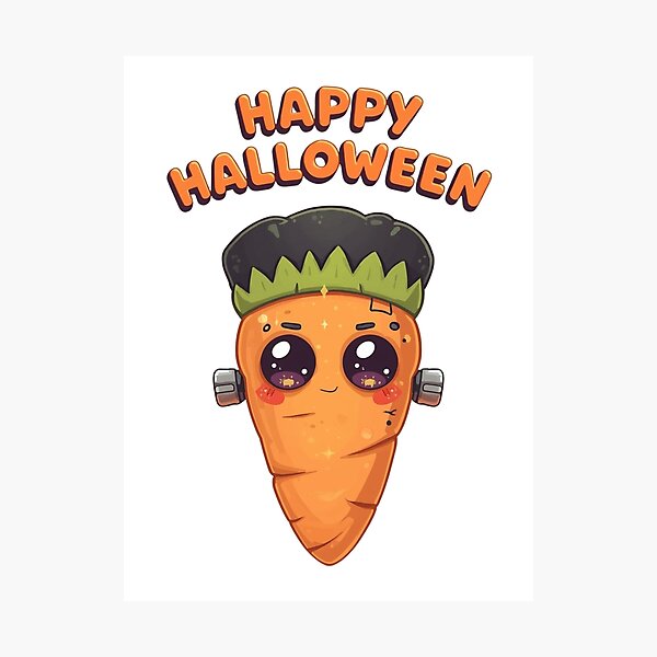 Artikelvorschau, Happy Halloween Kawaii Karotte – Süße gruselige Frankenstein-Gemüsekunst entworfen und verkauft von snoezelstudio.