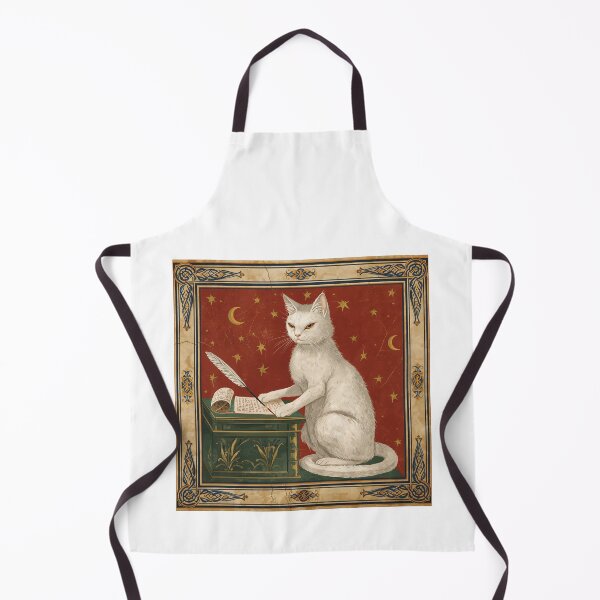 Item preview, White Cat Writing Scroll Medieval Art designed and sold by PictorialWhimsy.