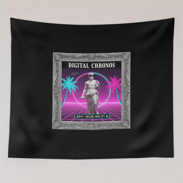 Item preview, Digital Chronos: Decode Reality Vaporwave Statue with Pyramids designed and sold by DailyVibesMerch.