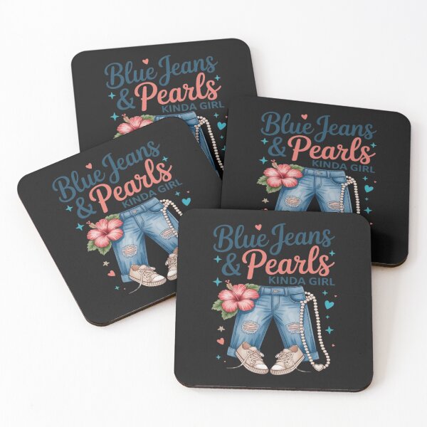 Item preview, Fashionable Blue Jeans And Pearls Denim Fabric designed and sold by ArnethiaHoward.