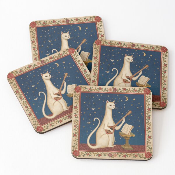 Item preview, Cream Cat Lute Hymnal Medieval Art designed and sold by PictorialWhimsy.