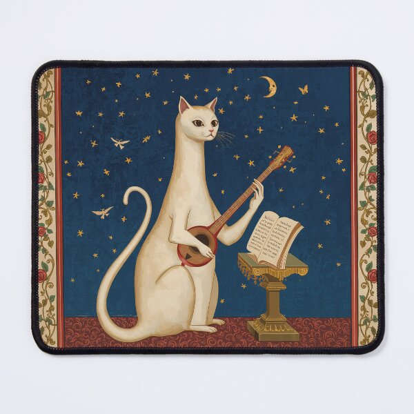 Item preview, Cream Cat Lute Hymnal Medieval Art designed and sold by PictorialWhimsy.