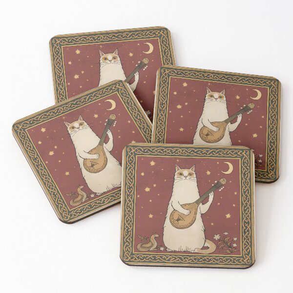 Item preview, Cream Cat Lute Medieval Manuscript designed and sold by PictorialWhimsy.