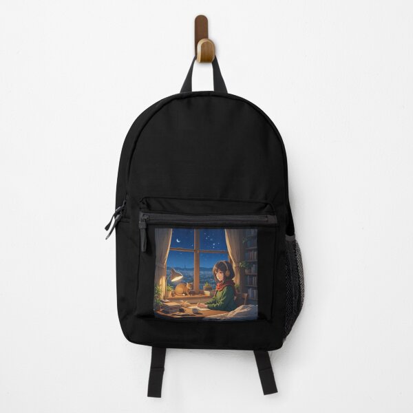Item preview, Lofi Study Night — Cozy Anime Girl with Cat & Starry City View designed and sold by Chill-designz.