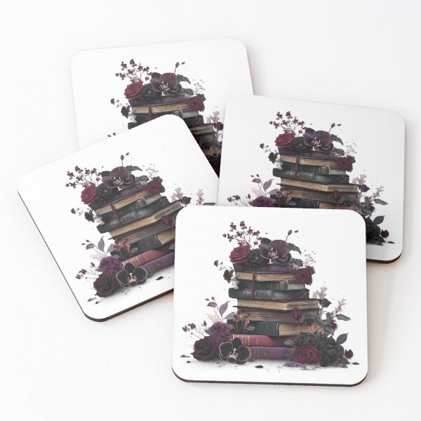 Item preview, Dark romantic book stack with flowers designed and sold by MendaciousMina.