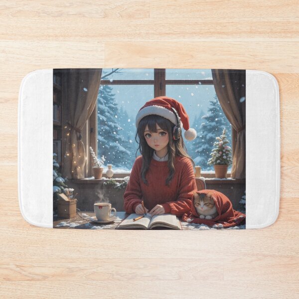 Item preview, Cozy Christmas Study Vibes | Anime Lofi Girl with Cat Winter Aesthetic designed and sold by Chill-designz.