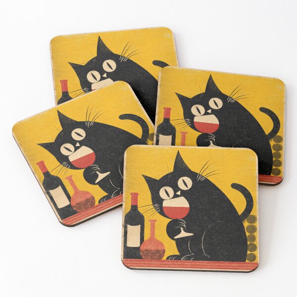 Item preview, Wine Cat – Retro Black Cat Illustration designed and sold by casualnature.