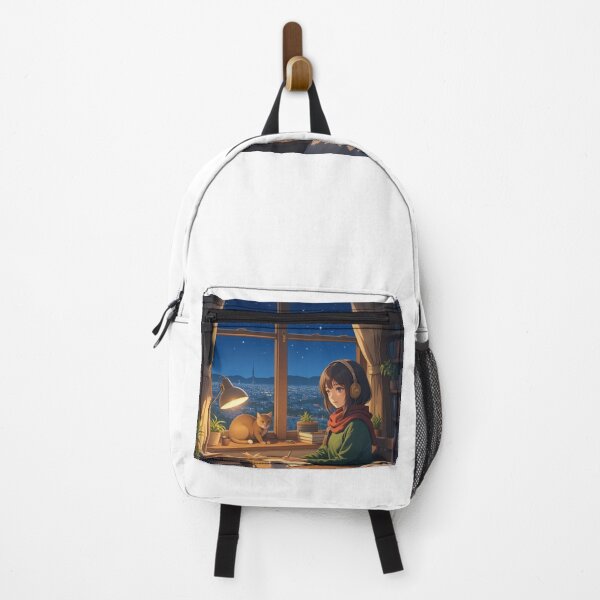 Item preview, Lofi Study Night — Cozy Anime Girl with Cat & Starry City View designed and sold by CreativeFrog.