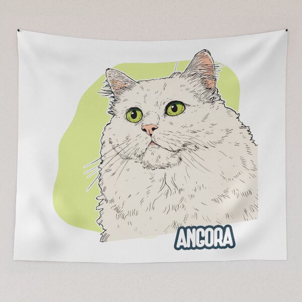 Item preview, Green-Eyed Guardian: Stylized White Angora Cat with Bold Personality designed and sold by ForeverPrintsOK.