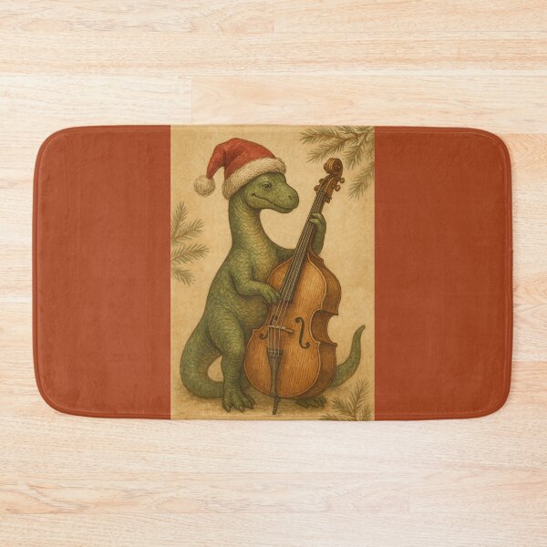 Item preview, Christmas Dino Playing Double Bass – Vintage Holiday Art designed and sold by Meandmyshop.