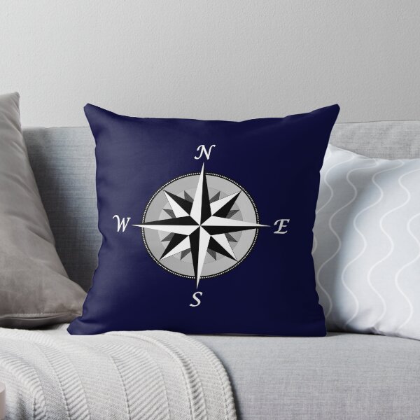 Navy Blue Compass Rose Fancy Throw Pillow