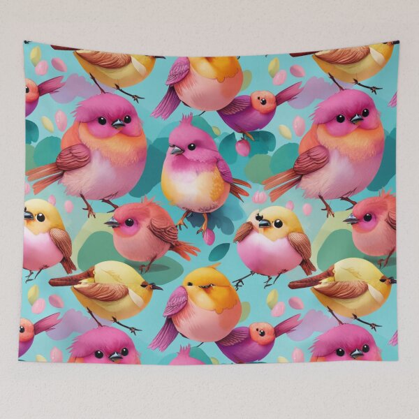 Item preview, Plump, fluffy, cute, chicks, pastel, animation, watercolor, smooth repeating pattern, wonderful sparrows, beautiful bird illustration designed and sold by gulka8.
