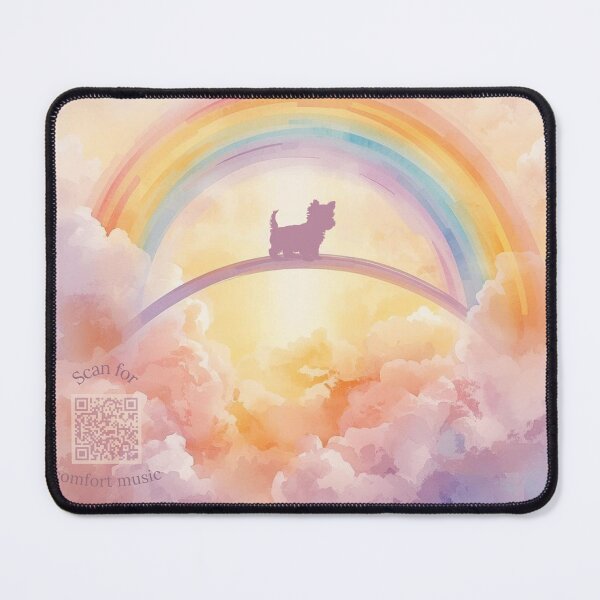 Item preview, Rainbow Bridge Dog Memorial Art – Small Fluffy Dog with Playlist QR Code designed and sold by Esterlane.