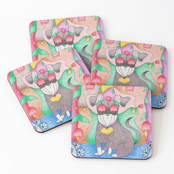 Item preview, Colorful Mini Schnauzer Drawing with Tulips designed and sold by nenanamart.
