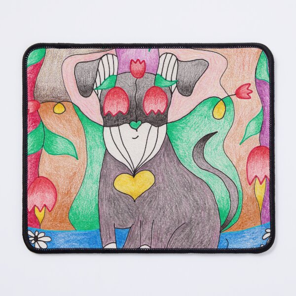 Item preview, Colorful Mini Schnauzer Drawing with Tulips designed and sold by nenanamart.