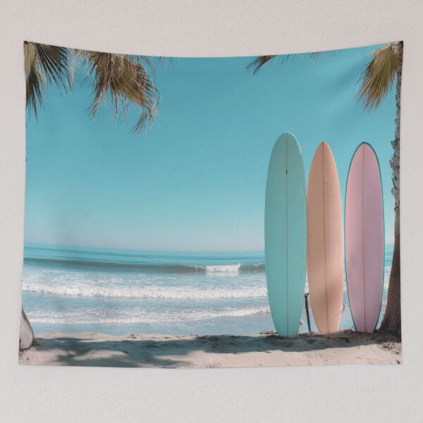 Item preview, Surfboards lined up on a sunny beach designed and sold by anytka.