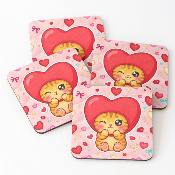 Item preview, Kawaii Valentine's Day Kitten Red Heart Chibi designed and sold by JOSTH.