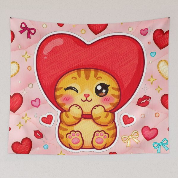 Item preview, Kawaii Valentine's Day Kitten Red Heart Chibi designed and sold by JOSTH.