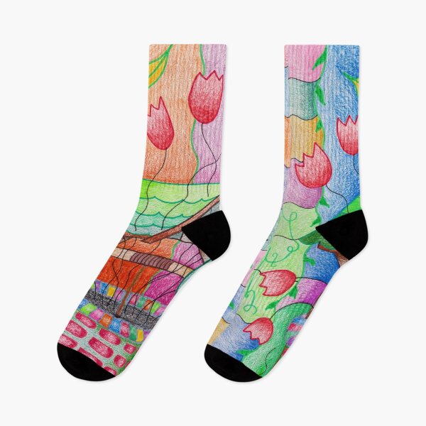 Item preview, Whimsical Well with Tulips designed and sold by nenanamart.