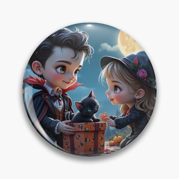 Item preview, The Scenery of Cute Vampire Boy and Witch Girl in Halloween Night designed and sold by Pim-Crystal.