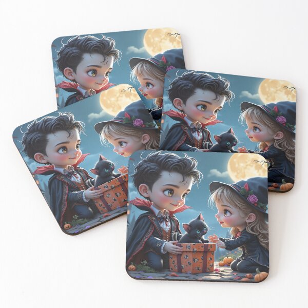 Item preview, The Scenery of Cute Vampire Boy and Witch Girl in Halloween Night designed and sold by Pim-Crystal.